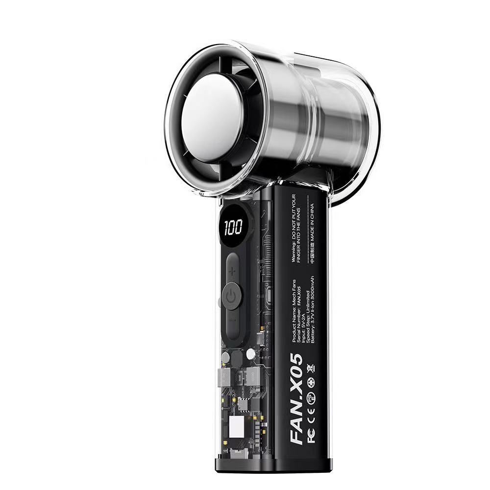 New transparent handheld fan 100-speed adjustment battery life semiconductor cooling USB outdoor fan