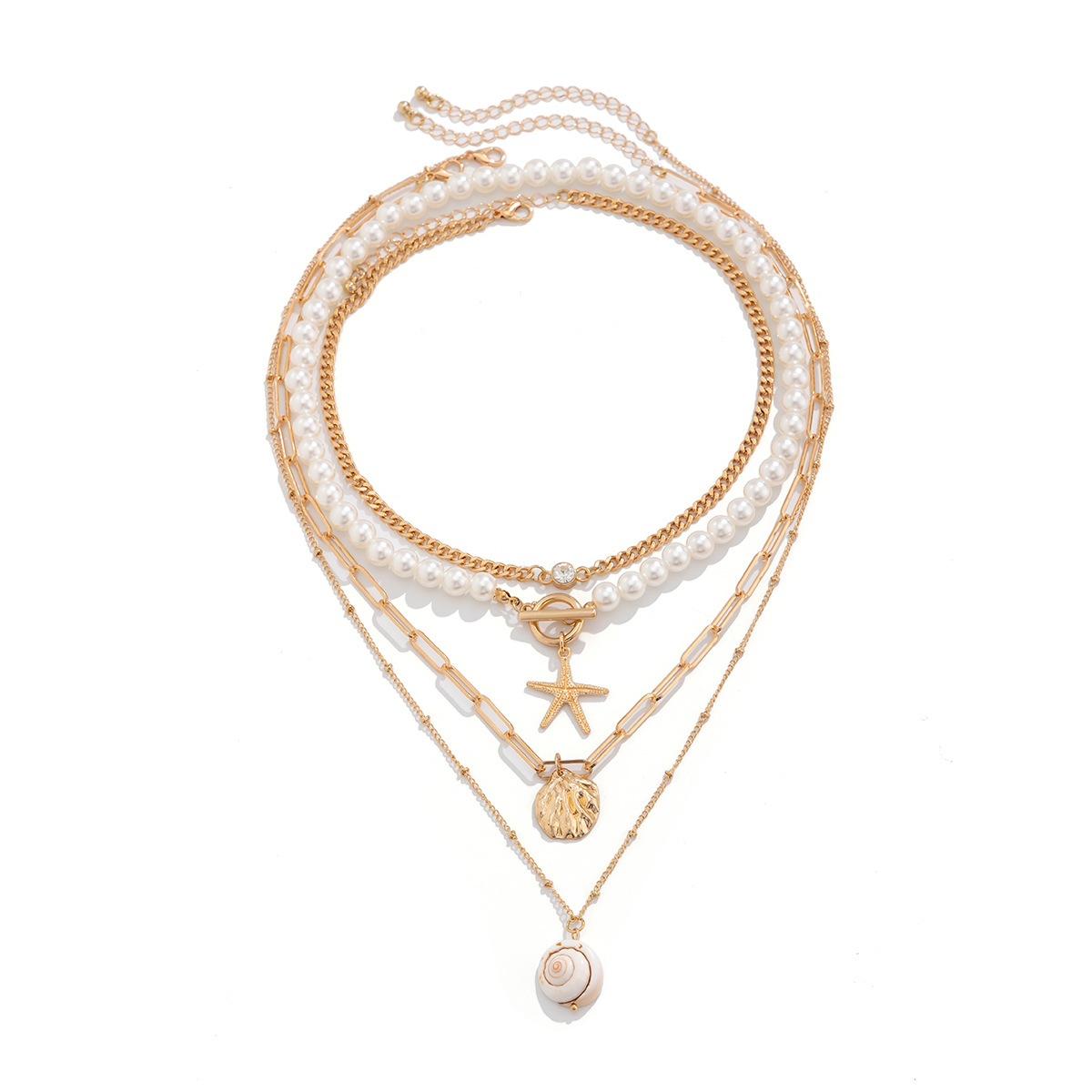 Jewelry bead necklace beach faux pearl ornament starfish shell vacation necklace
