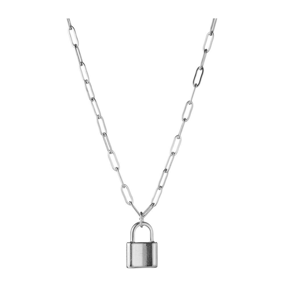 Stainless steel square chain neck chain, minimalist lock pendant paperclip short necklace, women's collarbone chain
