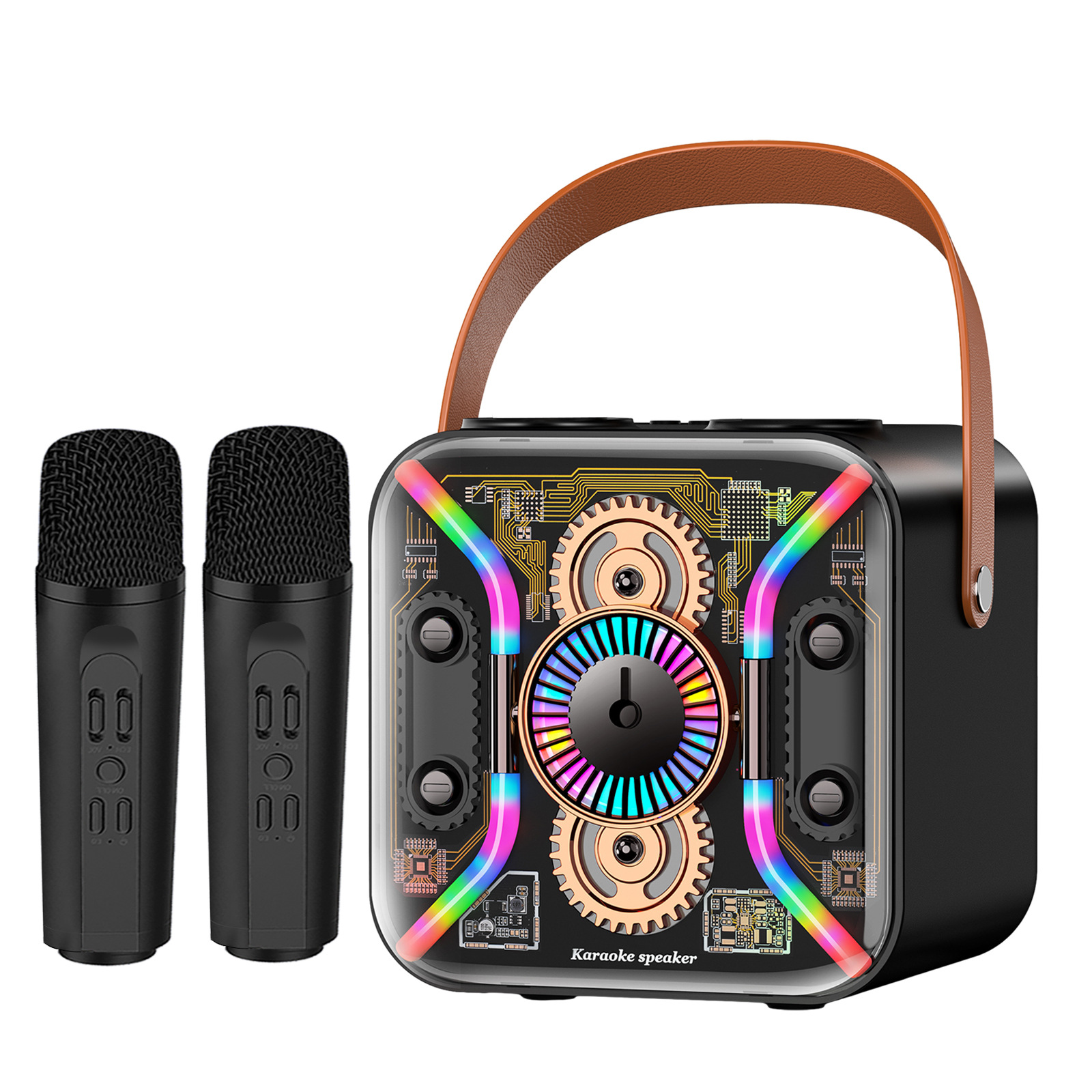 Outdoor SP300 Portable Wireless Karaoke Machine Bluetooth Speaker Dual Microphone Microphone Colorful Lights Live Streaming Speaker