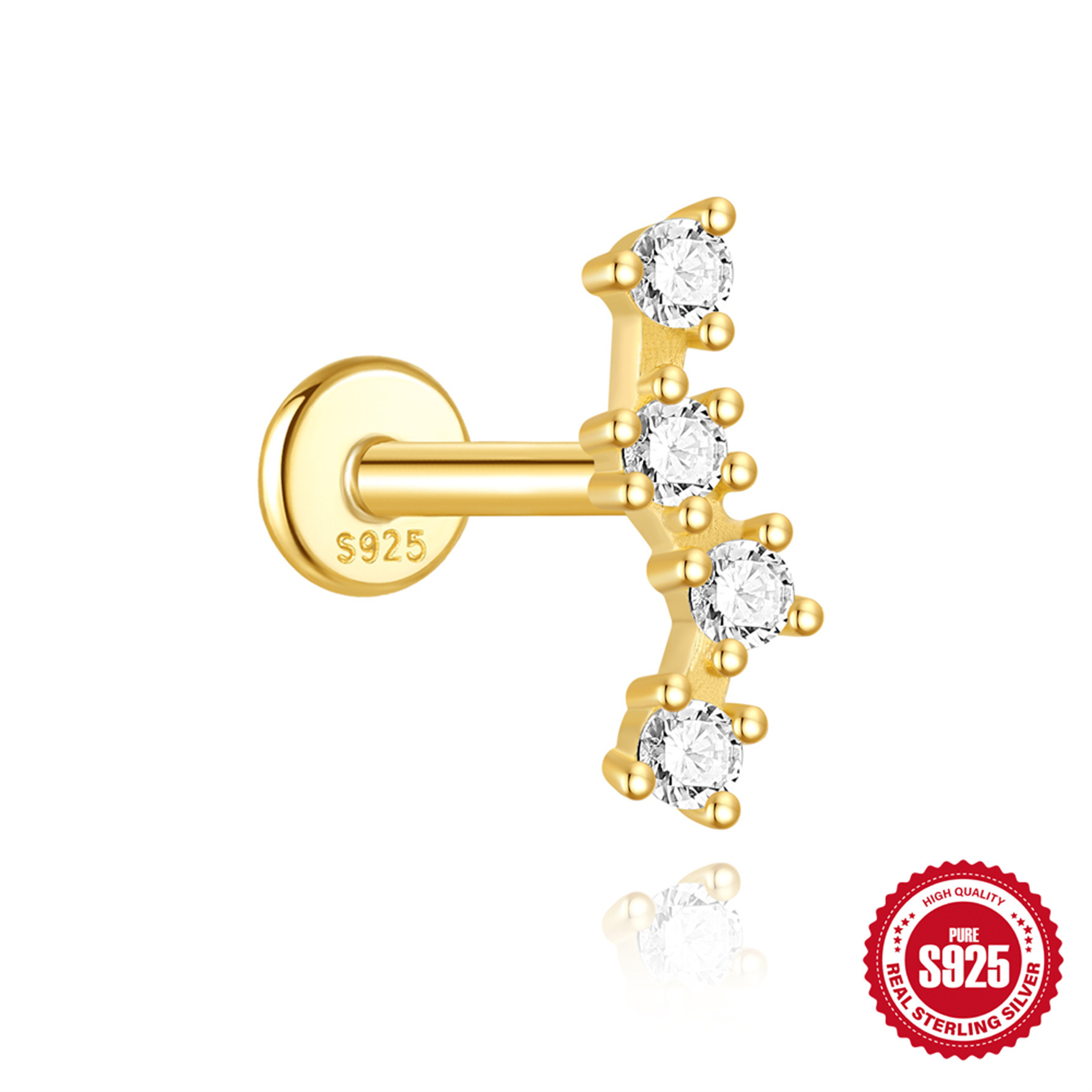 S925 sterling silver geometric diamond-set bow flat head threaded ear bone studs opal earrings ear studs