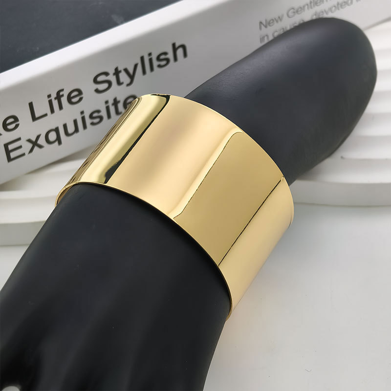 Bracelet wide band C-shaped open adjustable smooth surface bracelet metal daily