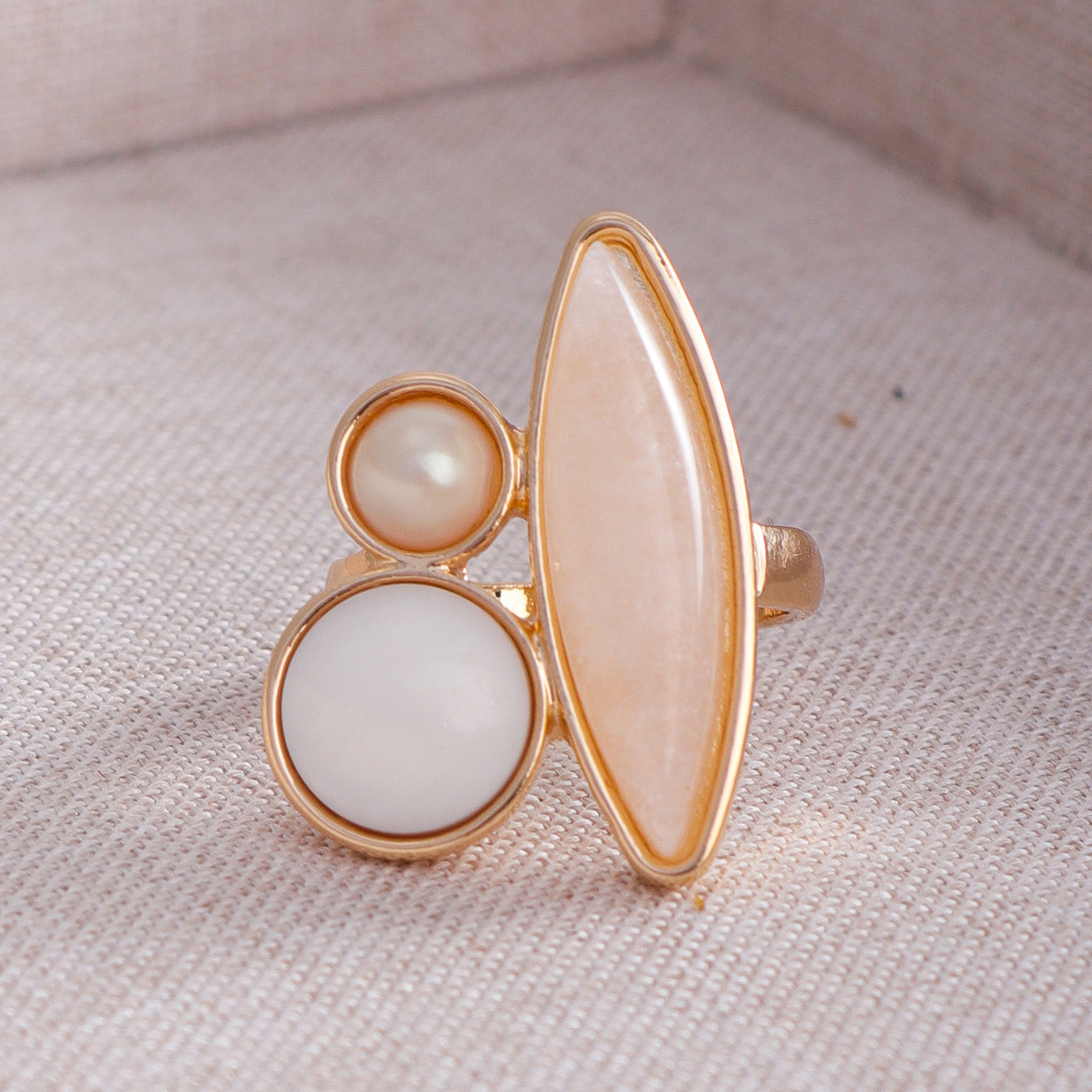Original Design Wind Accessories Natural Stone Inlaid Metal Ring Women