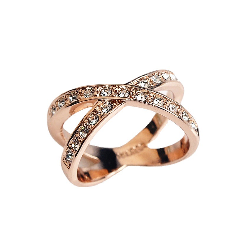 Korean Japanese Simple Diamond Cross Ring Fresh Women Ring Finger Ring