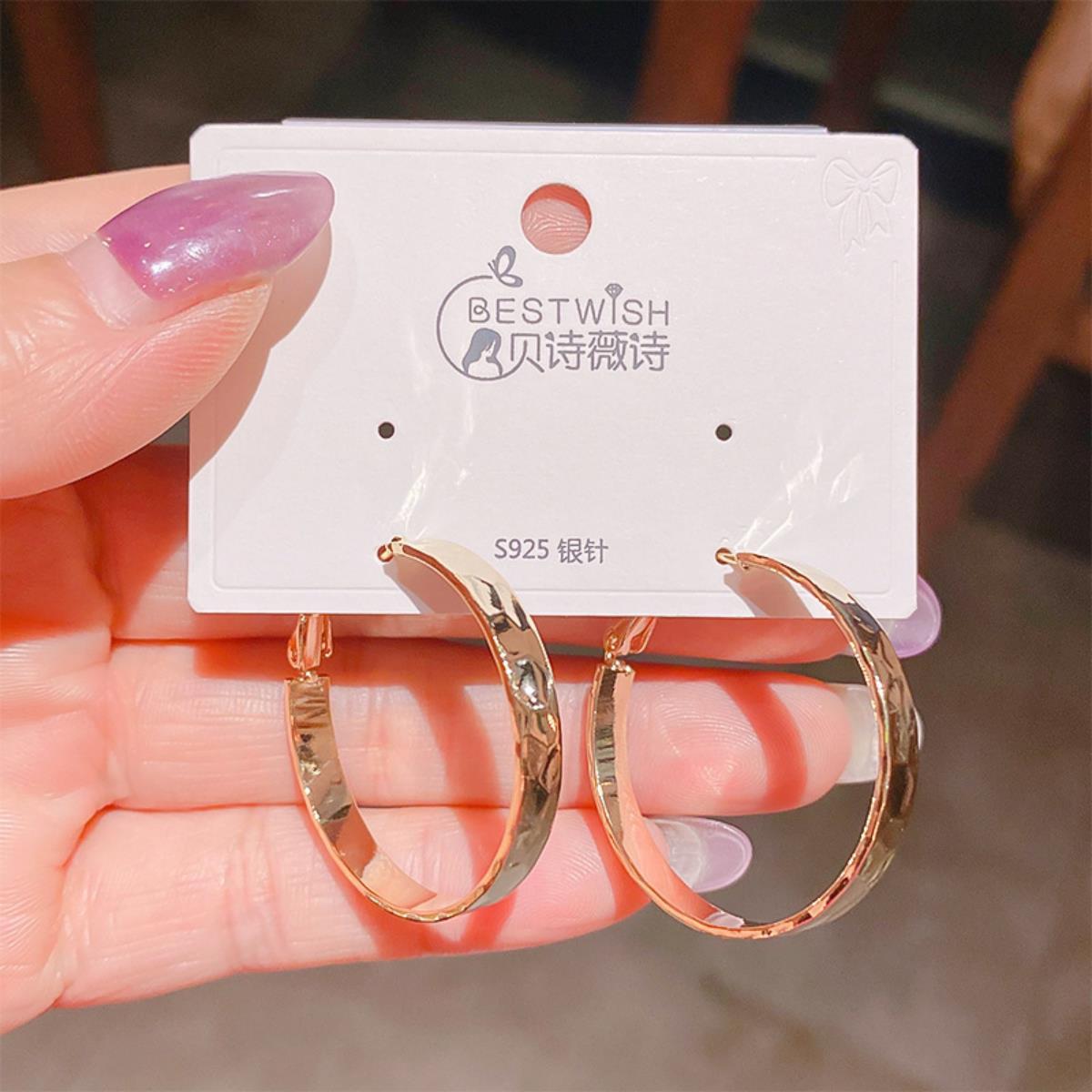 [Geometric smooth] Gold-plated quality circle smooth silver needle earrings, cool square earring accessories