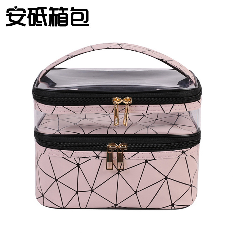 New Marble Transparent Leopard Print Double-Layer Cosmetic Bag Waterproof Portable Toiletry Bag Storage Bag for Women