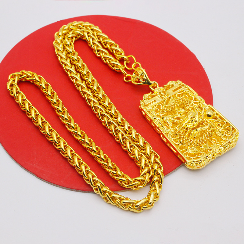 Live-streaming men's gold-plated large pendant necklace flame square dragon brand Guanyin Maitreya Buddha pendant jewelry