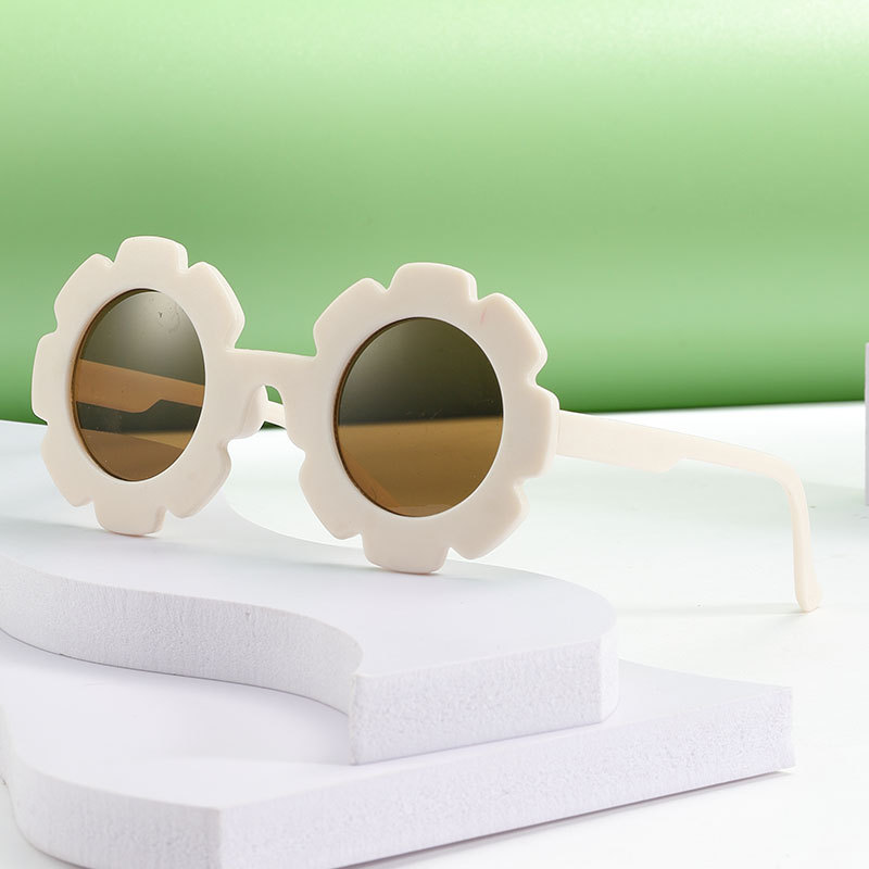 New children's sunglasses, cute sunflower round frame frosted frame children's glasses, sun protection, children's sunglasses