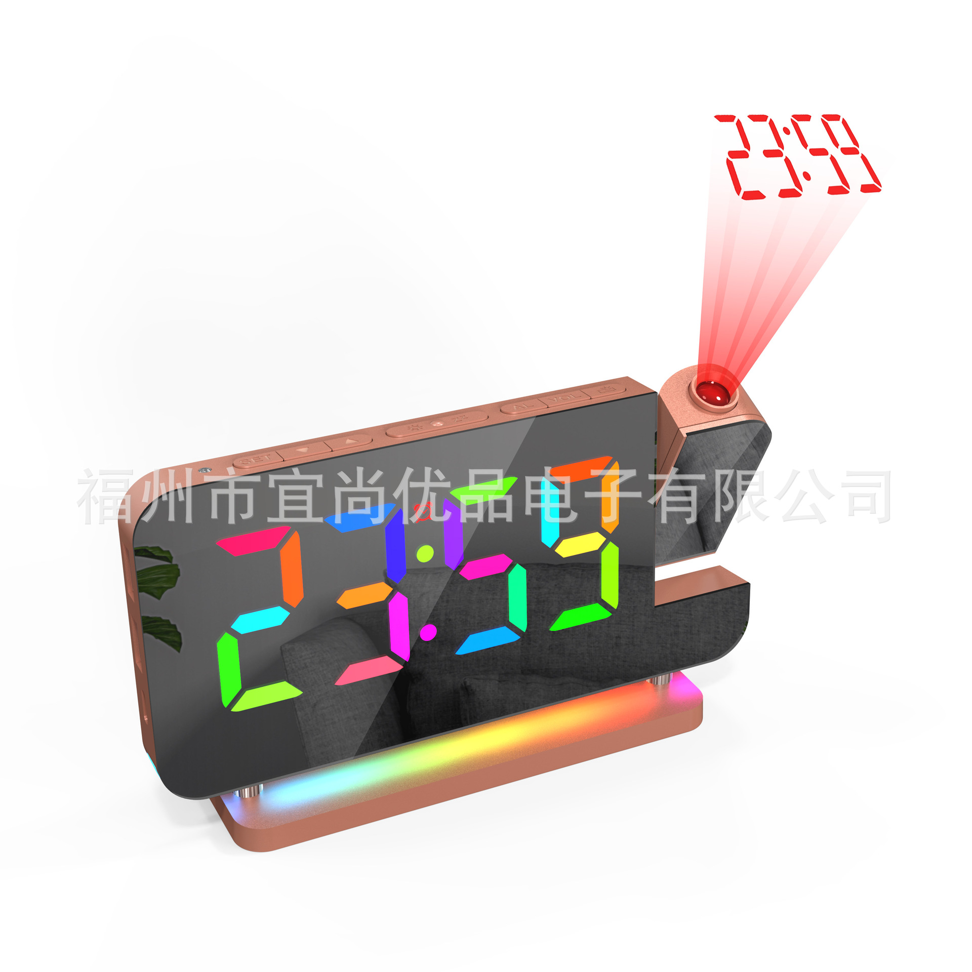 New RGB Colorful LED Electronic Clock Seven Color Night Light Alarm Clock Home Decoration Projection Clock