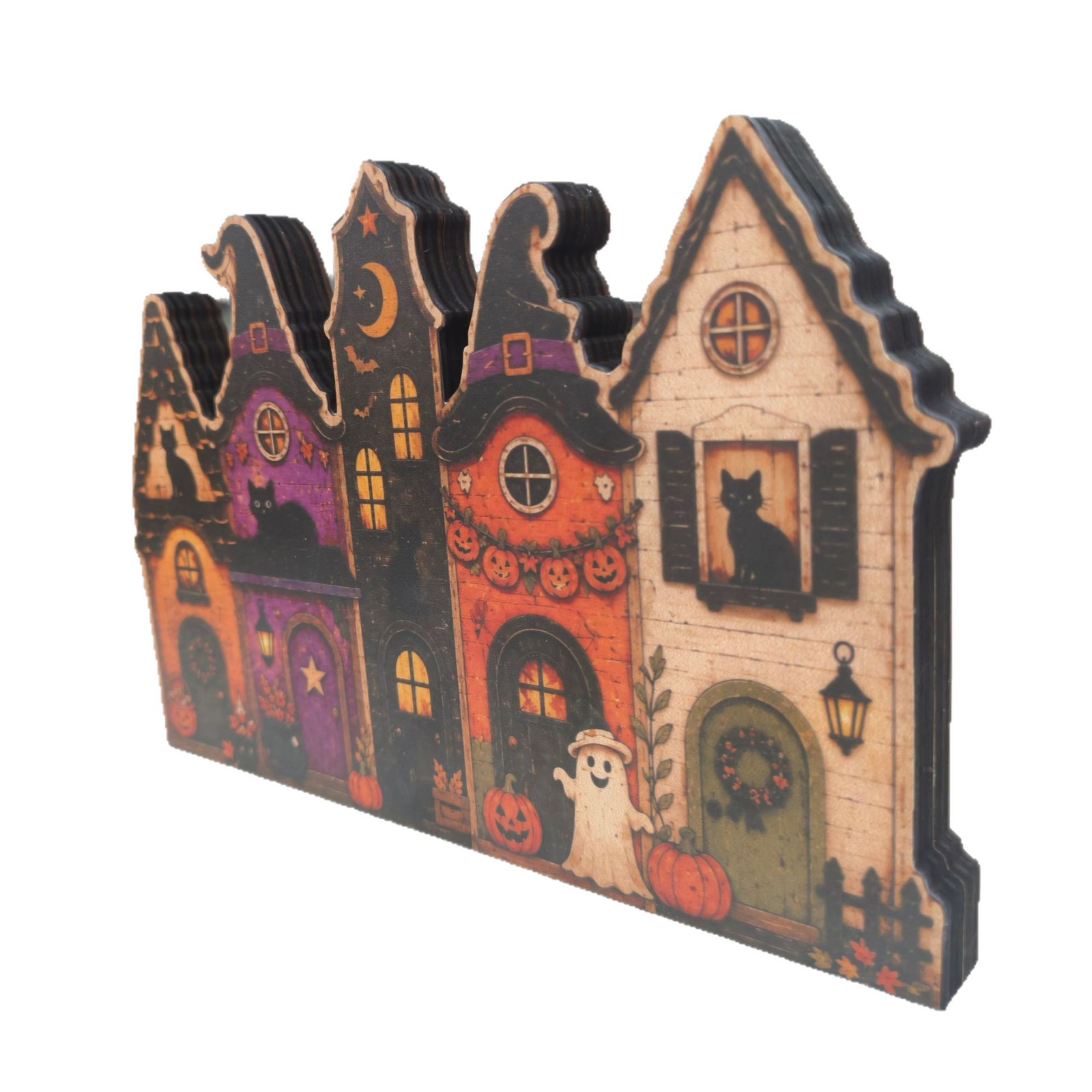 Halloween Ghost Town Village Wooden Tabletop Ornament Autumn Country Style Tray Halloween Craft Ornament