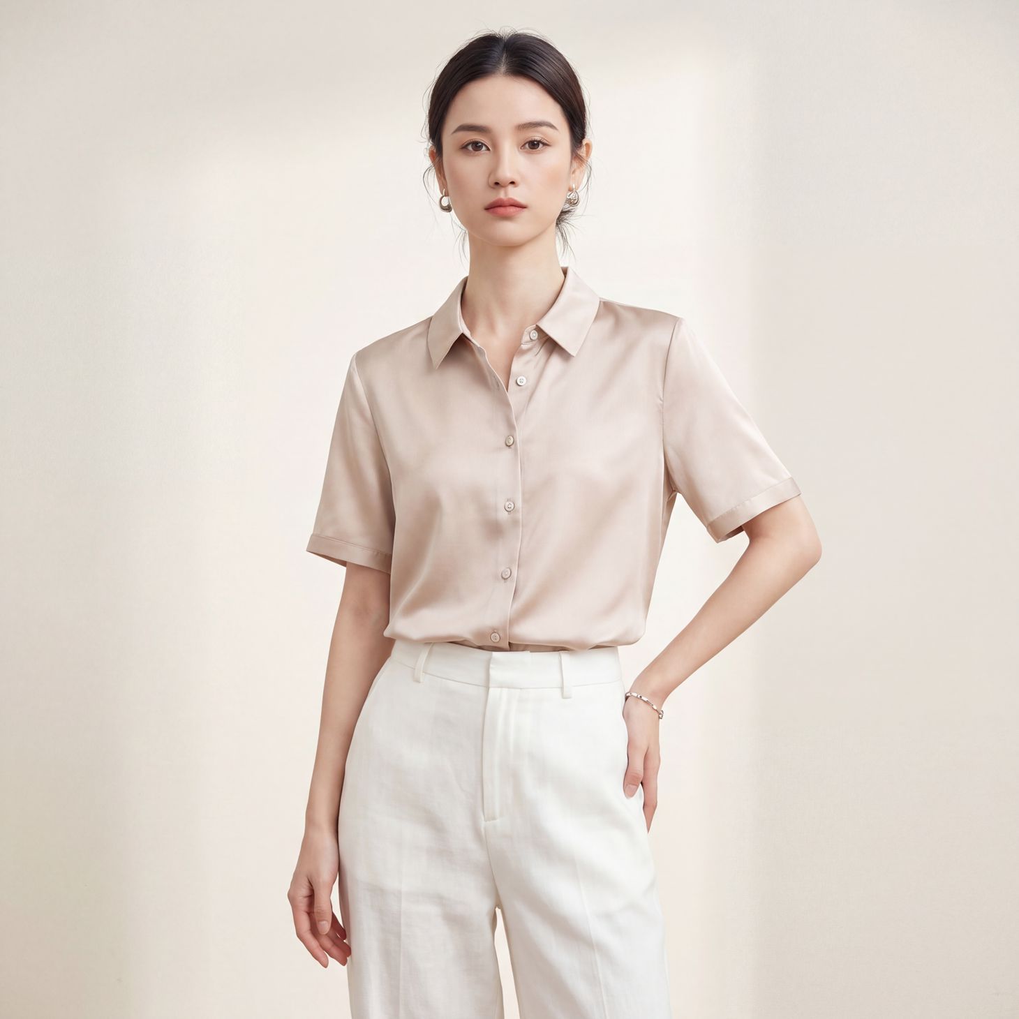 Mulberry Silk Blouse for Women Short Sleeve Summer New Basic Professional Wear Shirt Niche Commute Top