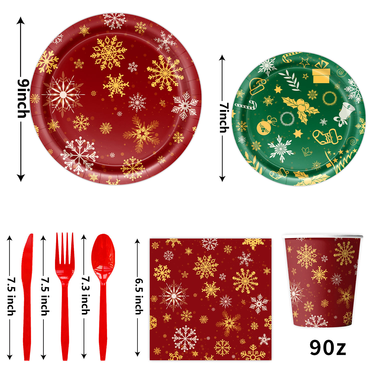New Red Green Christmas Theme Holiday Party Tableware Paper Plate Napkin Tablecloth Bunting Flag Cake Decoration