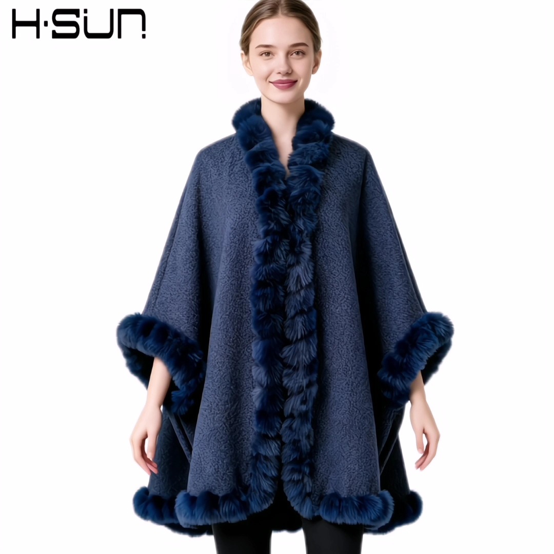 Autumn and Winter New Black Imitation Rabbit Fur Women's Shawl
