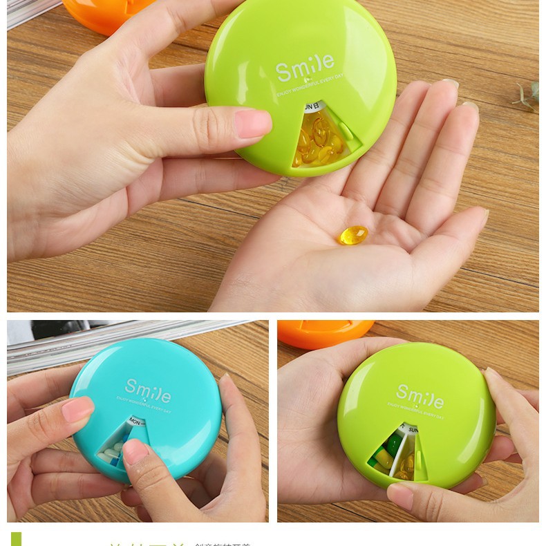 smile mini rotating portable rotating small pill box weekly round pill box portable large capacity box