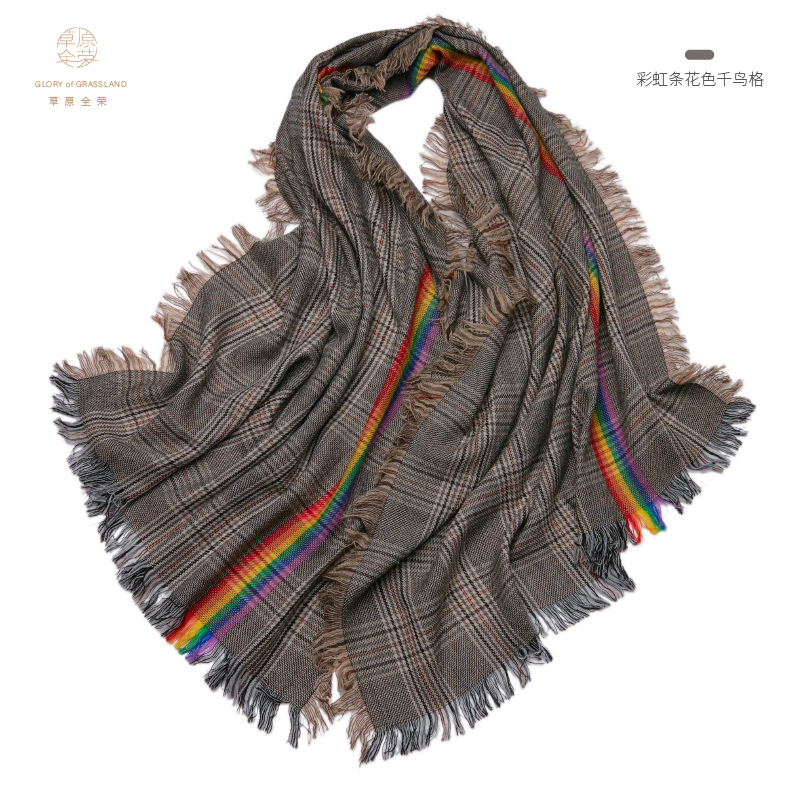 Inner Mongolia pure wool British plaid women's scarf houndstooth shawl autumn and winter neck warmer