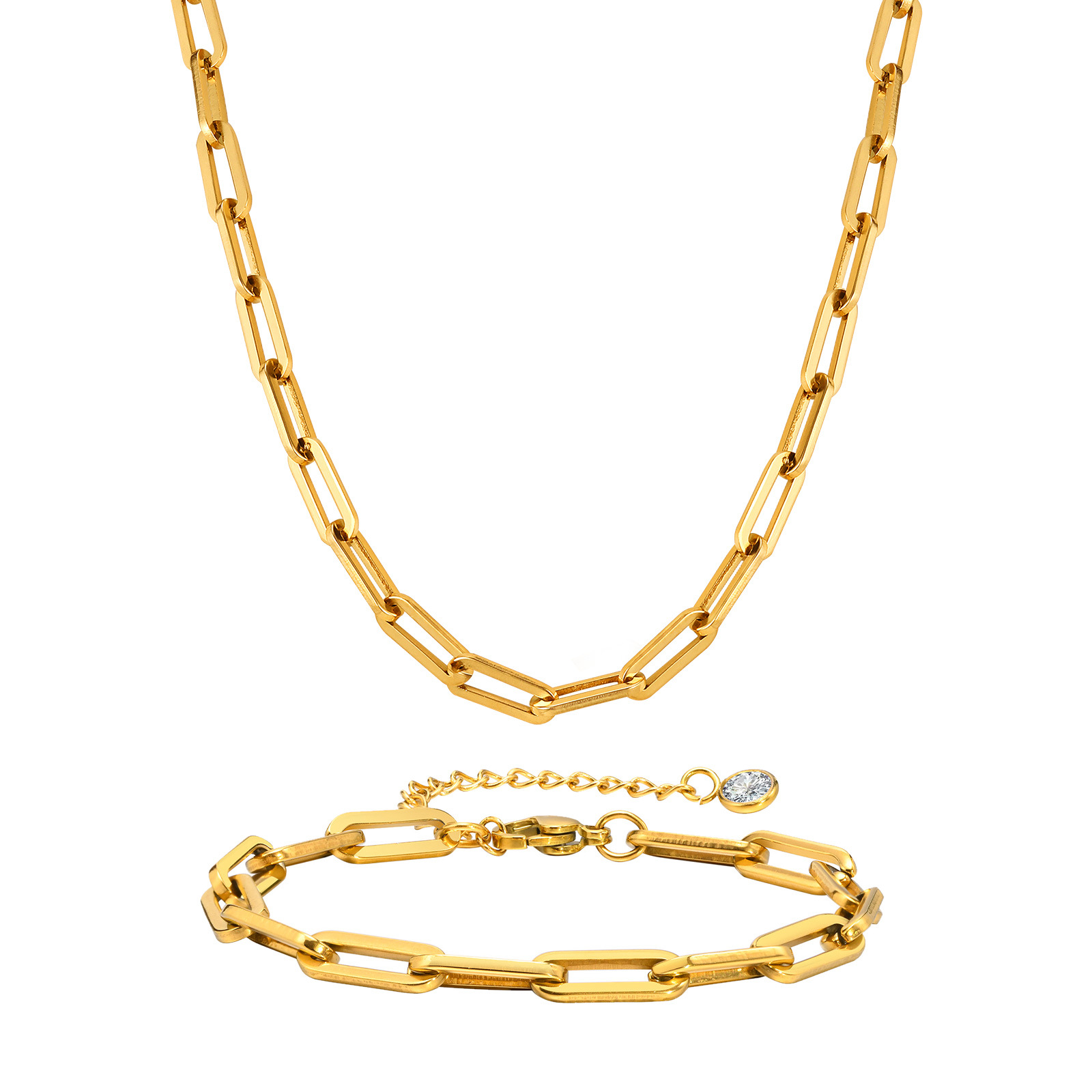 Style Simple Geometric Necklace Bracelet Rectangular Chain Stainless Steel Women's 18K Gold Plated Accessories