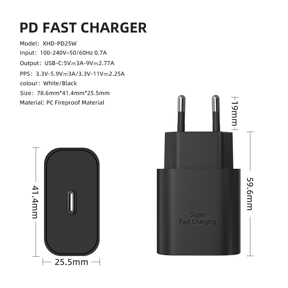 PD25W EU standard charger for Samsung S20 S21 S22 S23 Apple fast charging Samsung charger CE certified