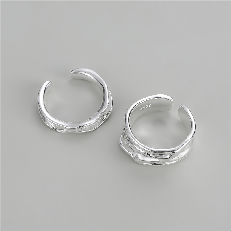 925 silver texture flowing irregular stream texture ring INS style simple ring