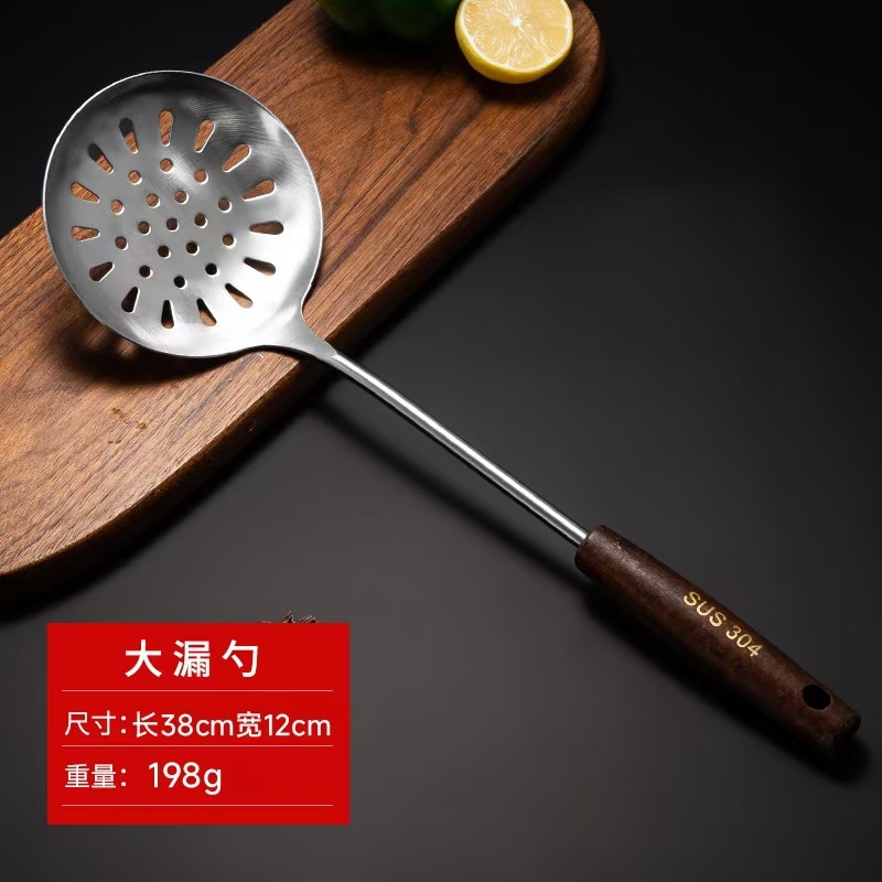 304 stainless steel spatula, thickened wooden handle kitchen tool set, kitchen utensils, cooking spoon, spatula, soup spoon, colander, frying spatula