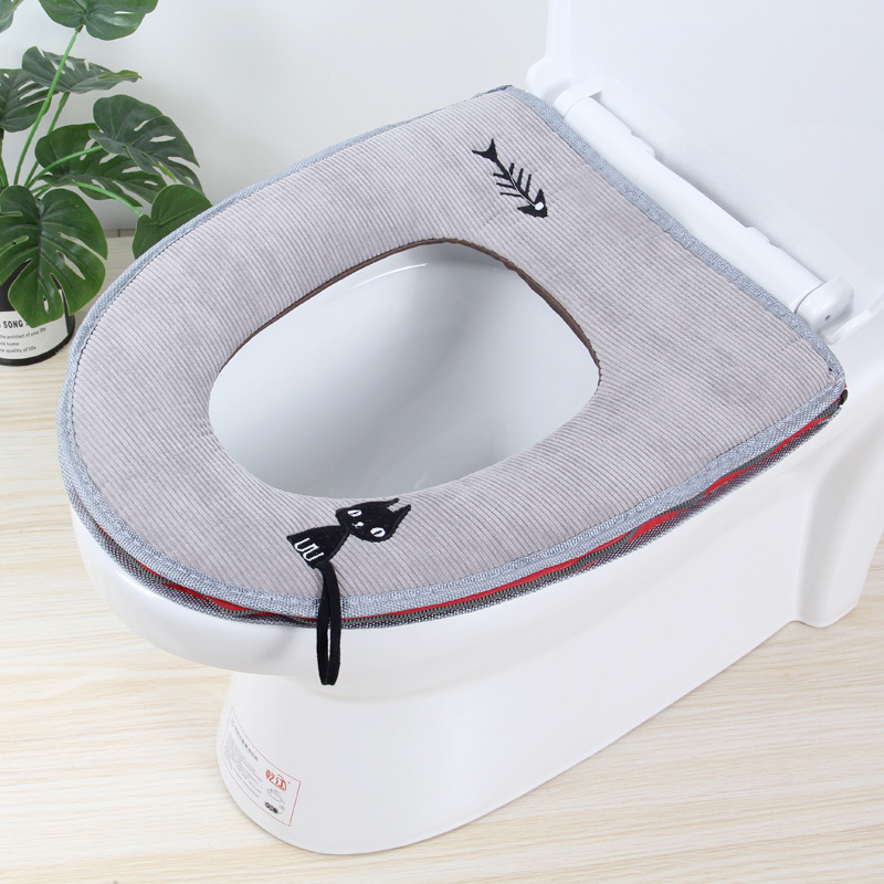 Four-season universal zipper plush toilet seat cover with handle household hotel B&B warm toilet seat cover