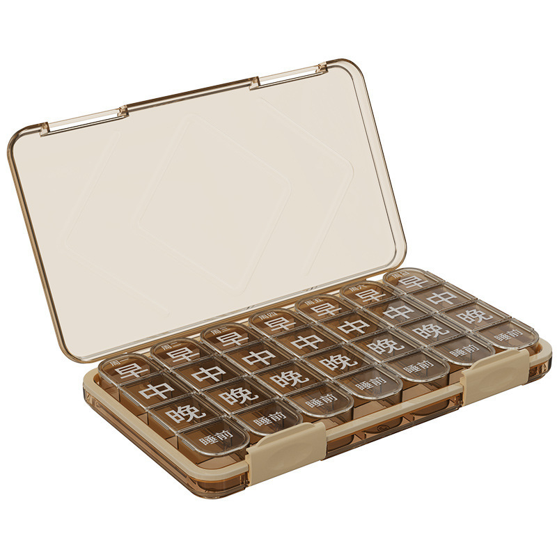 Large Print Weekly Pill Box for Elderly 7-Day Portable Pill Organizer Divided Storage Box Anti-Three-Meal Pill Dispenser