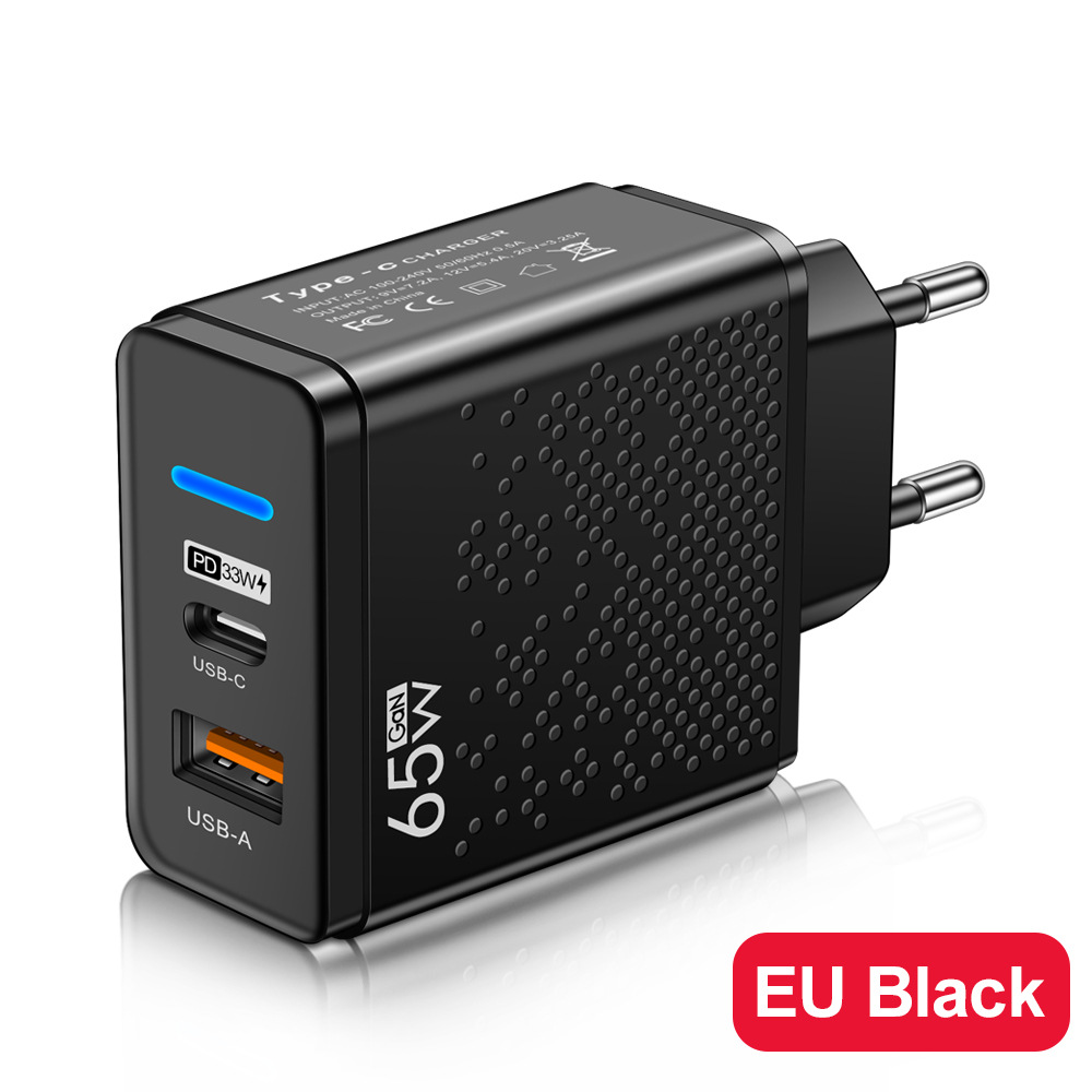 Glowing LED USB+PD Type-C Phone Charger Multi-Port US/EU/UK Travel Charger