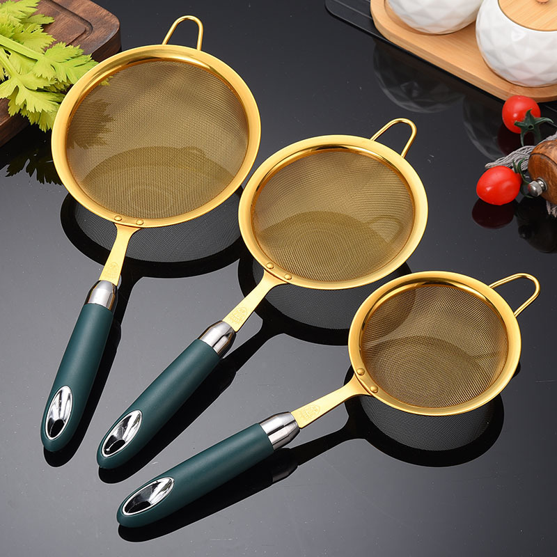 Home Kitchen Strainer Fine Mesh 304 Stainless Steel Filter Net Scoop Flour Soy Milk Dense Mesh Sieve Large Skimmer