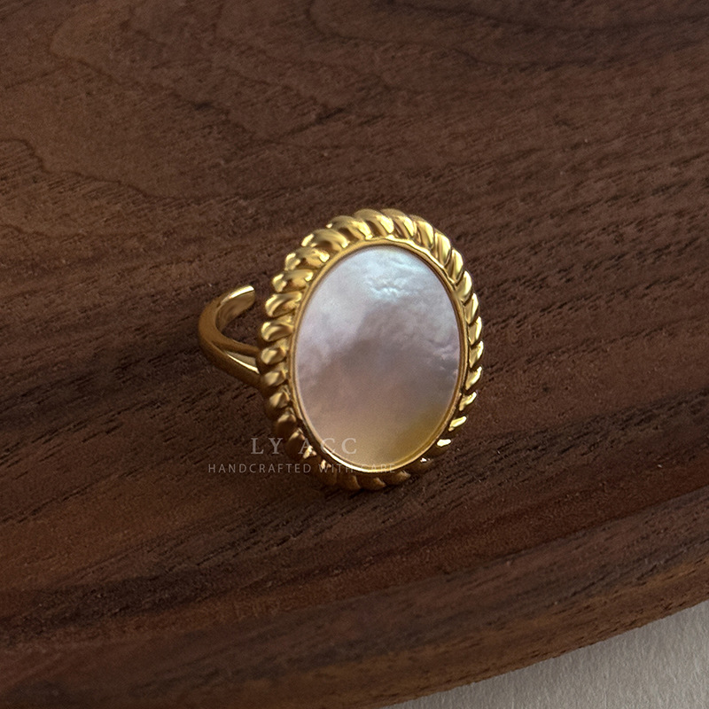 Natural Texture Mother-of-Pearl Round Index Finger Ring Shell Ring