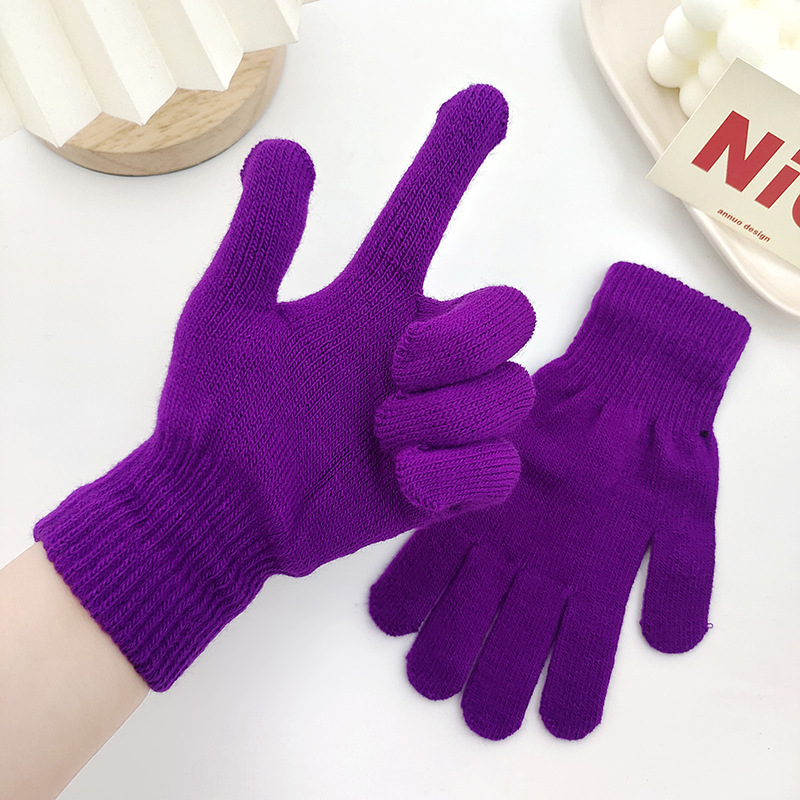 Candy-Colored Knitted Gloves Unisex Adult Solid Color Full-Finger Split-Finger Gloves Modern Simple Style Warm Gloves