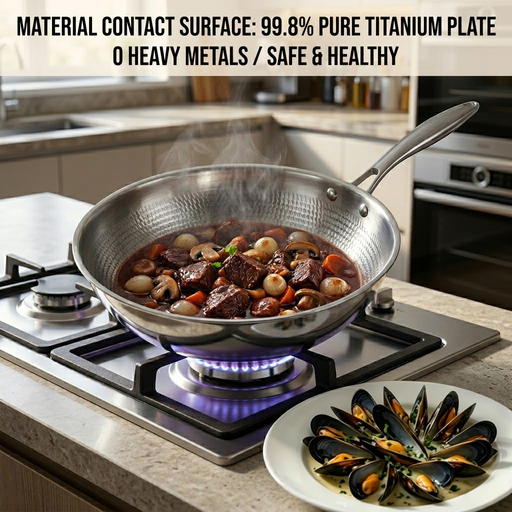 German pure titanium pot fish scale hammer pattern no coating non-stick pan household induction cooker not easy to stick titanium flat frying pan