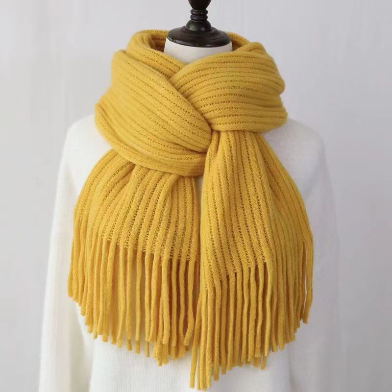 Winter long neck scarf women simple tassel shawl outer cardigan imitation cashmere windproof warm solid color scarf