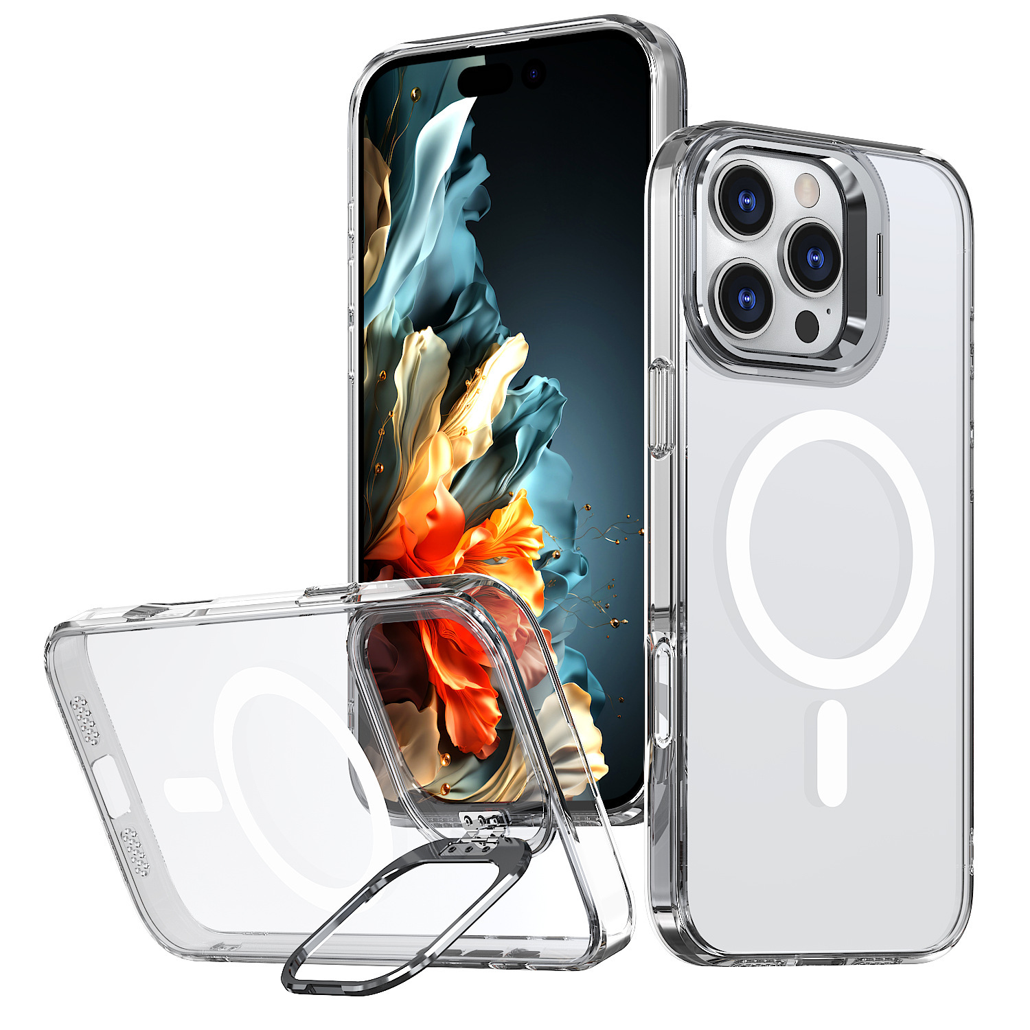 For iPhone17promax Ultra Crystal Armor 17pro Phone Stand Apple 17/16/15/14 Protective Case