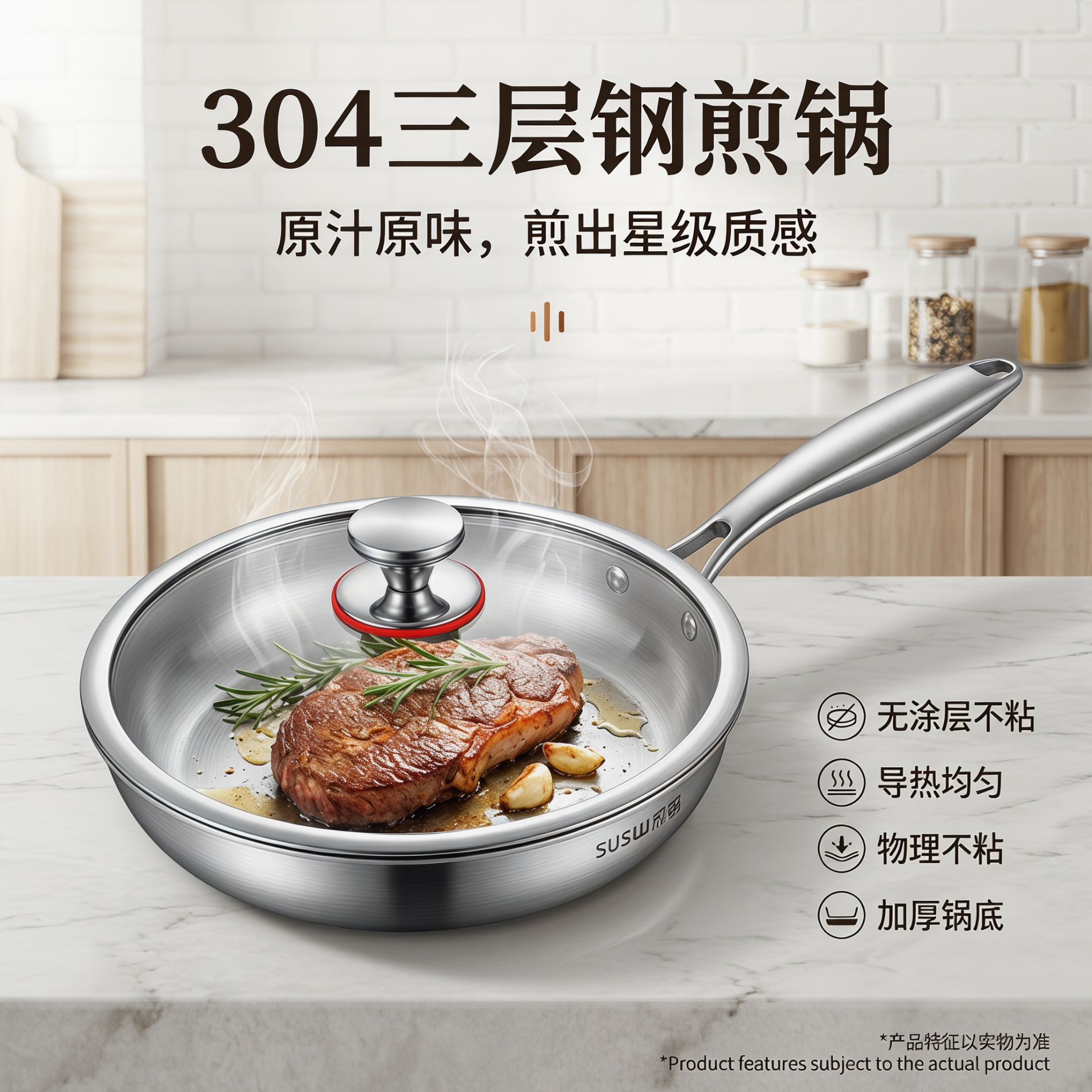 German titanium thickened steak flat bottom frying pan hammer pattern titanium-containing non-stick pan uncoated non-stick pan household