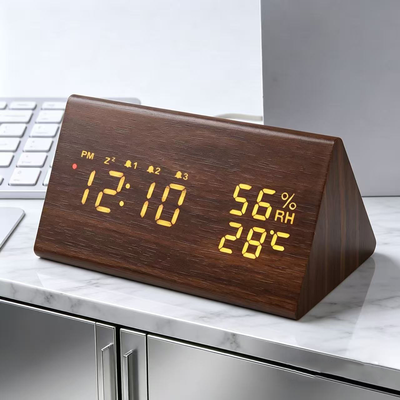 Smart radio-controlled clock with automatic time setting, snooze alarm, Japanese radio-controlled clock, LED wooden clock, German radio-controlled electronic clock