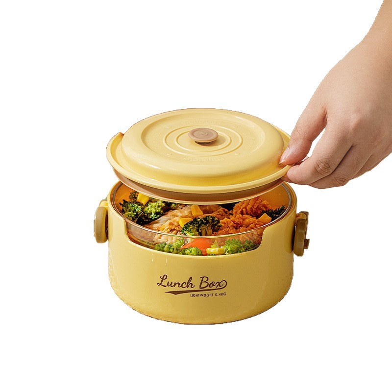 Round Glass Lunch Box Microwave Safe Office Worker Takeaway with Lid Bento Bowl Divided Meal Prep Container