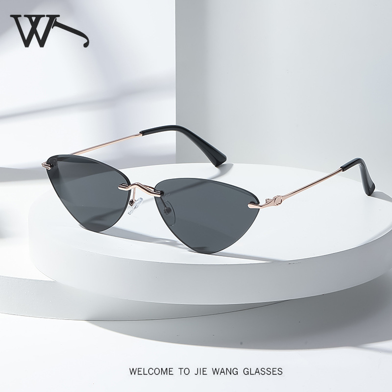 New Rimless Metal Sunglasses Street Photography UV Protection Color-Changing Sunglasses