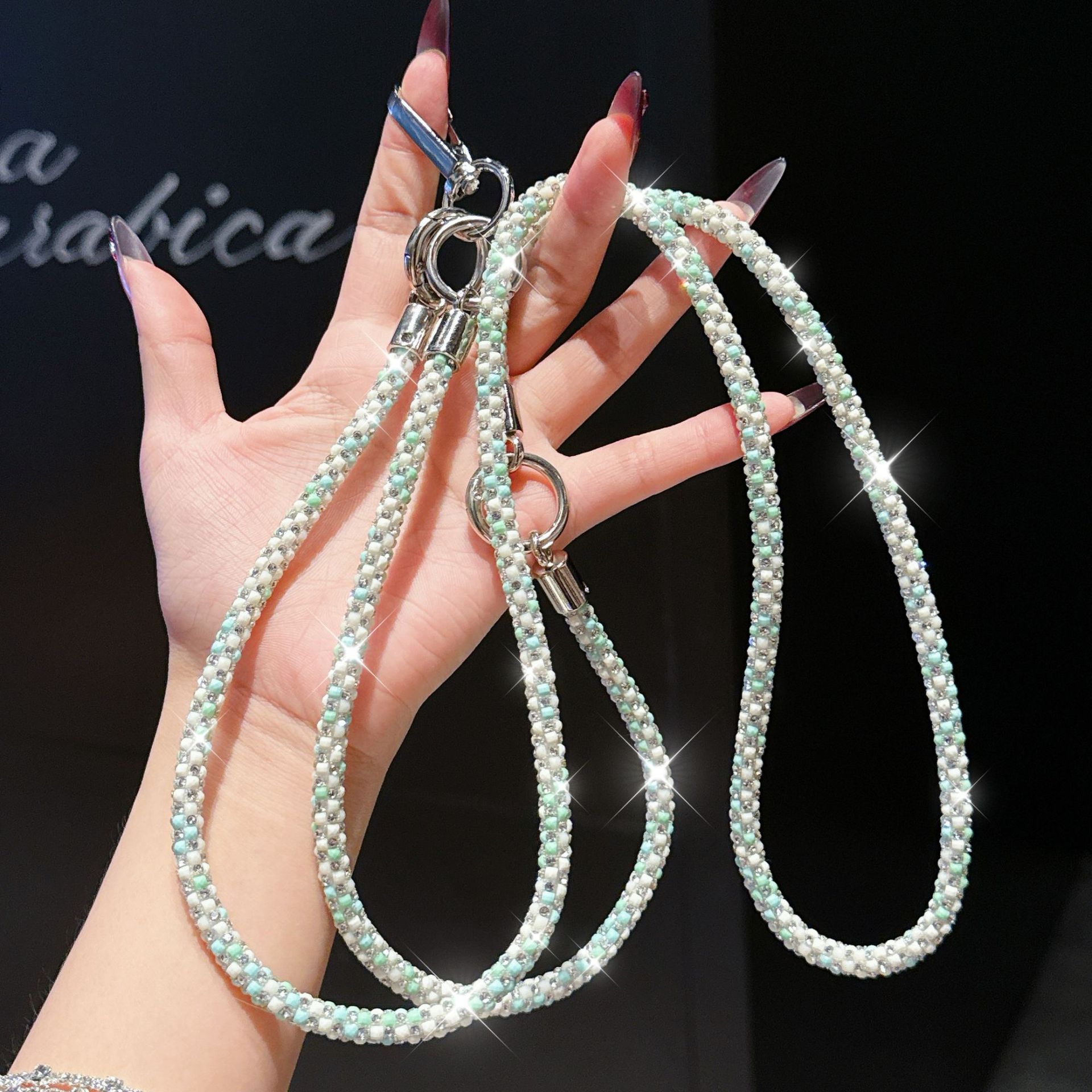 Mixed Colorful Diamond Multi-function Phone Lanyard Long Bag Crossbody Chain Badge Necklace Anti-loss Wrist Chain