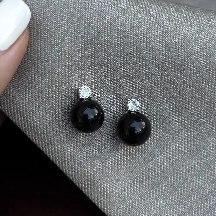 925 silver needle mirror artificial Tiannu Daifei pearl ear studs princess zircon earrings