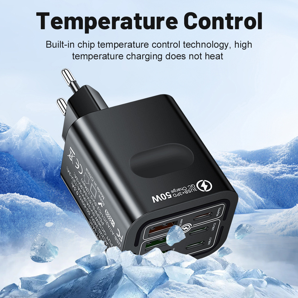 50W Fast Charger Multi-Port PD3.0 GaN Charging Head for Phone Tablet Laptop Travel Charger