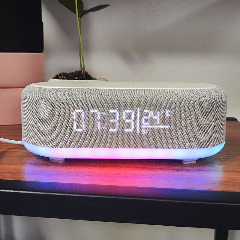 Colorful speaker clock alarm clock wireless charging multi-function Bluetooth wireless charger night light speaker wireless charger