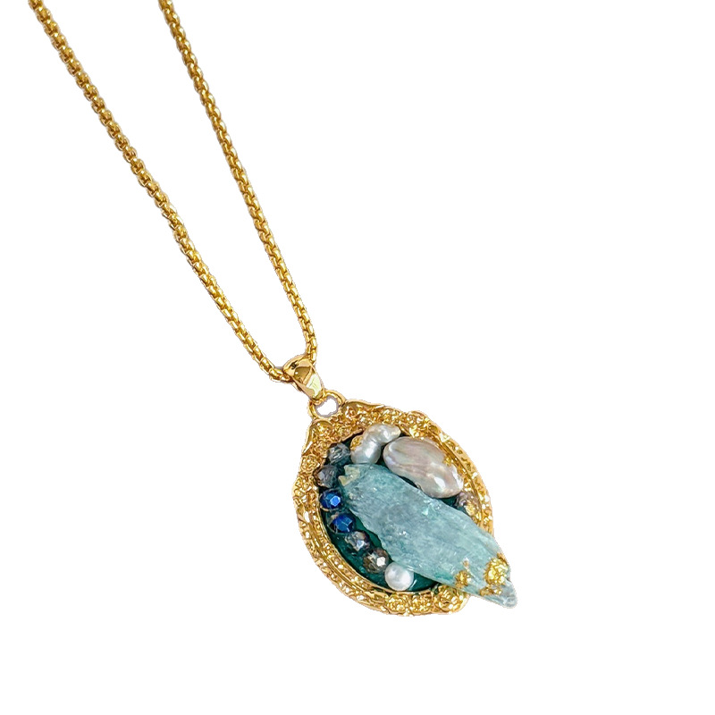 NALA Blue Natural Stone Earring Necklace Set Set Jewelry Necklace Earrings Women