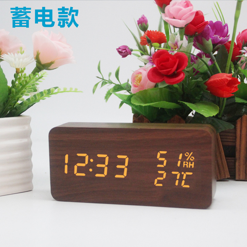 New LED Charging Alarm Clock Home Multifunctional Wooden Clock Student Gift Smart Electronic Clock