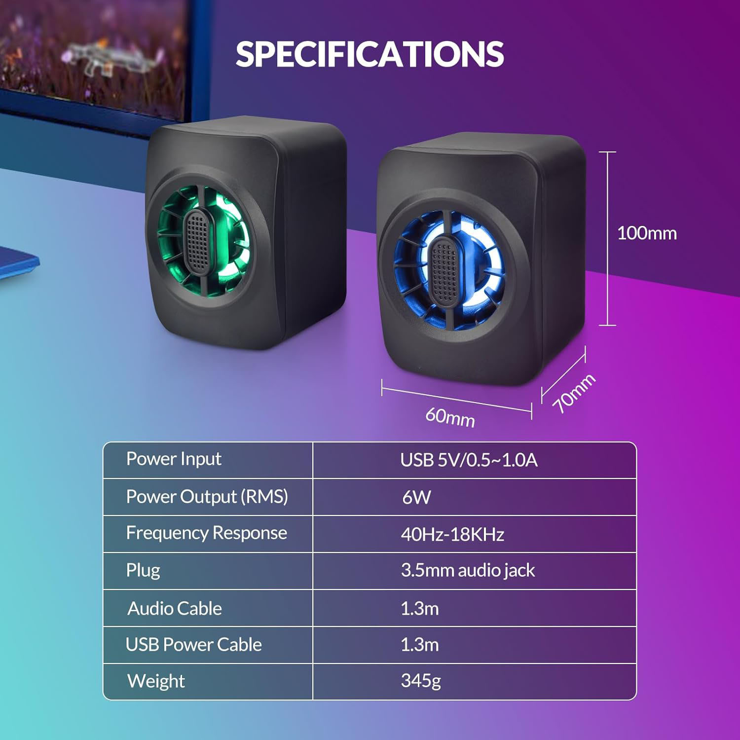 RGB light small audio, desktop computer 3.5MM audio jack 2.0 wired control USB luminous speaker, dual channel