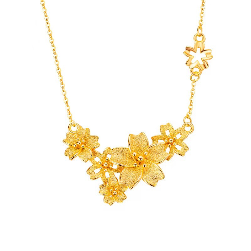 Sand gold new Chinese style three-life flower set chain gold-plated sense of flowers collarbone necklace wedding flower necklace