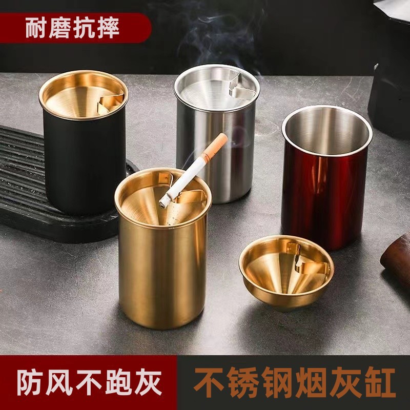 Stainless steel ashtray thickened anti-fly ash easy to clean ashtray for home bar KTV restaurant