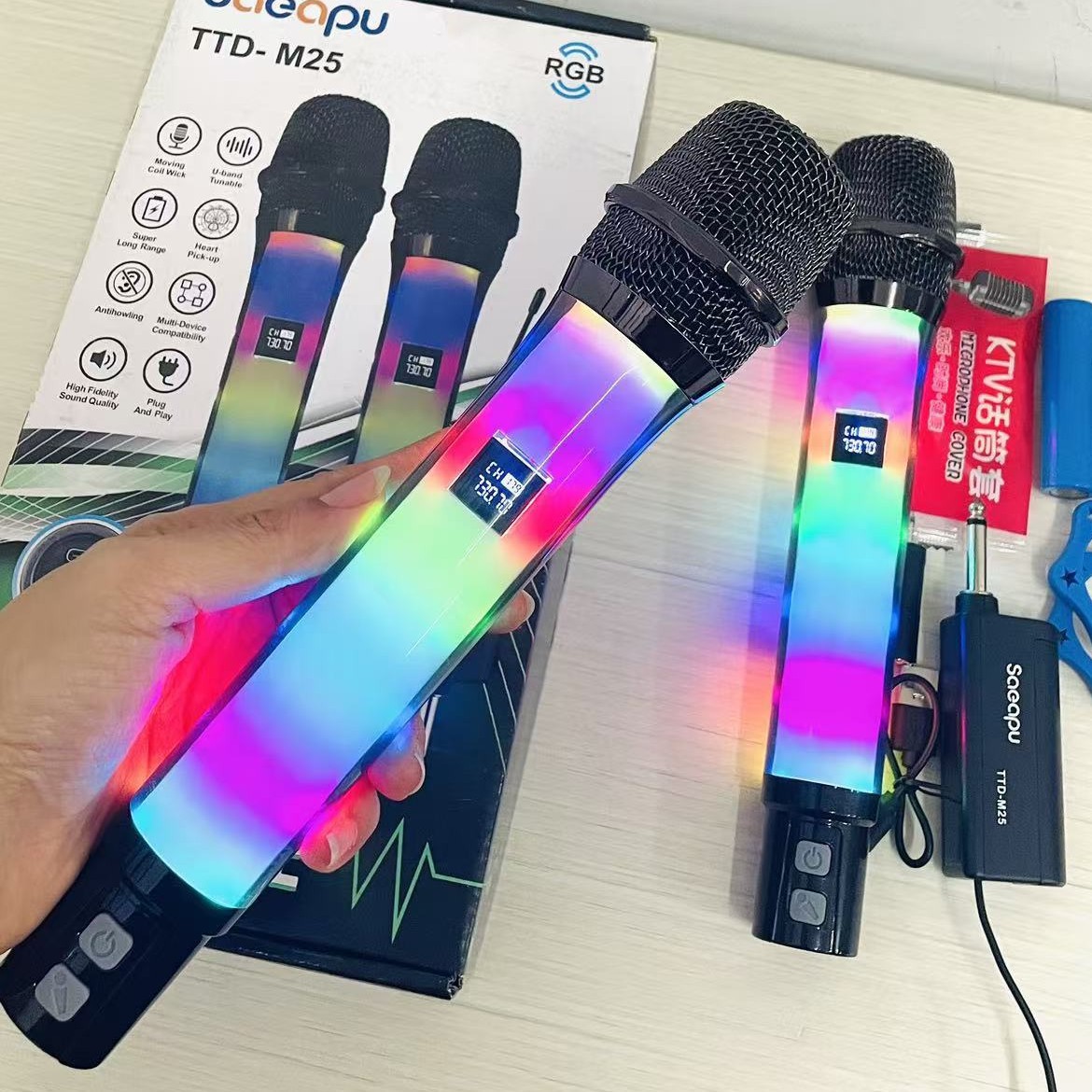 Colorful Light Effect Wireless Microphone TTD-M25 Ultra Long Battery Life No Noise Karaoke Microphone