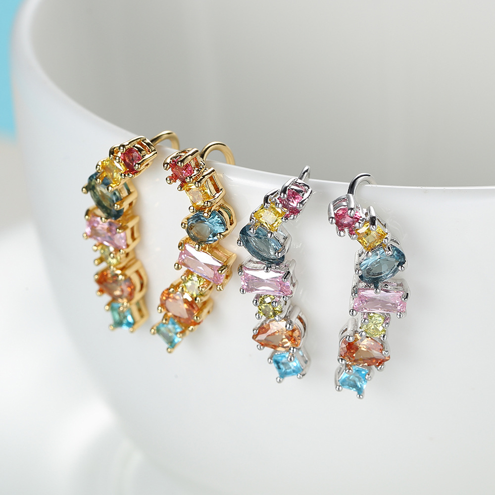 Copper Set with Colorful Zircon Earrings Women's Exaggerated Stud Earrings Color-Block Jewelry Accessories