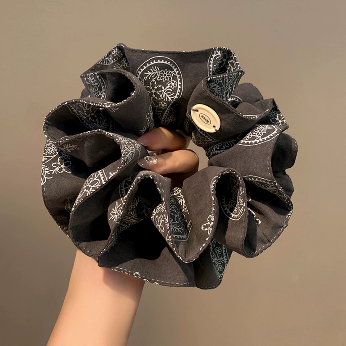 Heavy craft brown bow large hair scrunchie for women super texture ponytail bun hair tie elastic