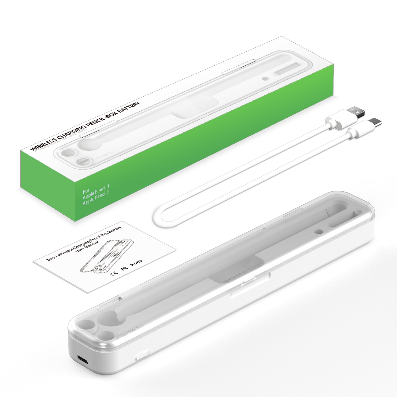P1 2-in-1 Portable Wireless Charger for Apple Pencil 1st Gen Digital Pen Case Power Bank Magnetic