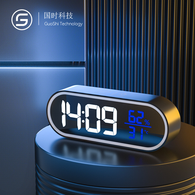 Mirror digital display alarm clock temperature and humidity meter luminous LED table clock smart music clock student dedicated alarm clock